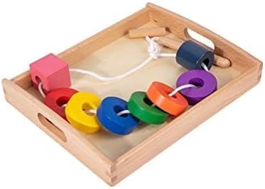 Adena Montessori Wooden Lacing Bead Set with Tray, 1-3y - Image 7