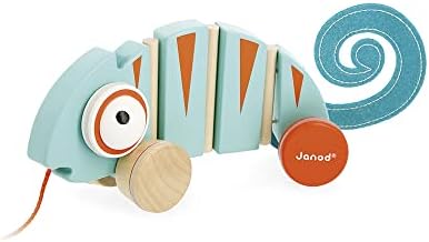 Janod - Tropik Pull-Along Chameleon - Wooden Early-Learning Toy - Silent Wheels - Educational Walking and Balancing Toy - Water-Based Paint - 1 Year + J08264 - Image 3