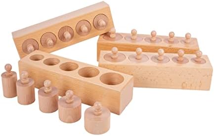 Montessori Toys for Babies 6-12 Months Wooden Knob Log Cylinder Blocks Development Sensory Toys for Toddlers Montessori Baby Games Educational Toys(4 Piece Set) by YunHeXinQiaoToysFactory