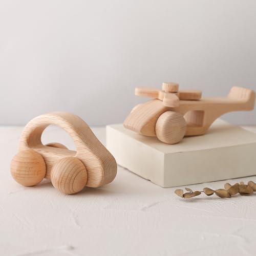 Wooden Baby Car and Airplane Toys,Wood Push Car for Toddler Montessori Baby Grip Toy Car,Gifts for Boys and Girls,Push and Pull Toy Car 2 Pieces by Chriswell
