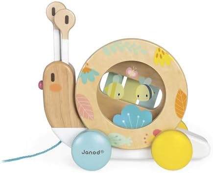 Janod - Pure - Pull Along Snail Wooden Musical Toy - Ages 1+ by Janod