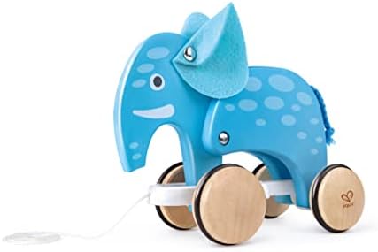 Hape: Pull Along - Elephant - Blue - Wooden Animal Toy, Rubber Rimmed Wheels, Encourages Walking, Push & String Pull, Kids, Baby & Toddler, Age 12 mo+ by Unknown