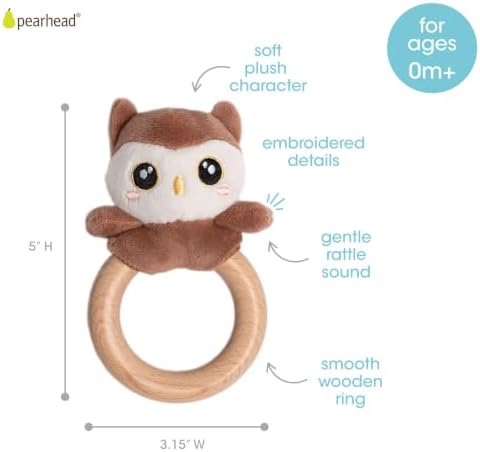 Pearhead Owl Wooden Baby Teether - Soft Plush Lovey, Baby Keepsake - Image 4