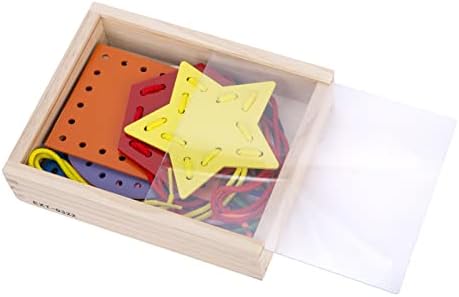 7 Pcs Wooden Lacing Cards for Toddlers, Lacing Shapes, Educational and Learning Montessori Activity for Kids, Double-Sided Shape Panels Wooden Threading Toy by ExploraToy