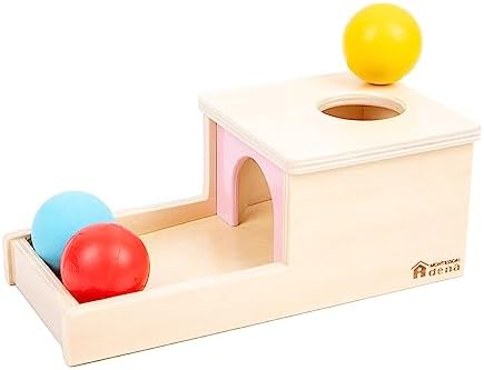 Adena Montessori Object Permanence Box with Tray Three Balls Montessori Toys for 6-12 Months Baby 1 Year Old Infant Toddler Wooden Pink Door for Girl by AdenaMontessori