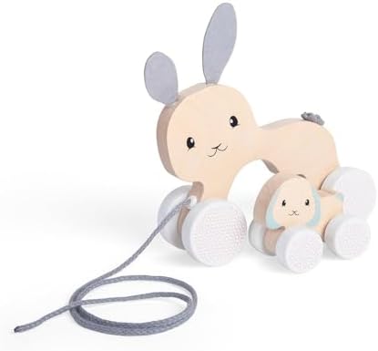 Bigjigs Toys FSC® Certified Bunny & Baby Pull Along Toy - Eco-Friendly Rabbit Pull Along with Cord & Baby Bunny Push-Along, Quality Pull Along Toys for 1 Year Olds, Wooden Baby Toys - Image 4