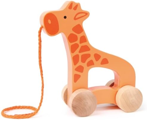 Hape Giraffe Wooden Push and Pull Toddler Toy, L: 5.3, W: 2.4, H: 5.9 inch, Orange by Unknown
