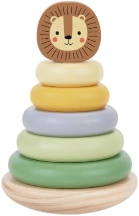 Wooden Ring Stacker Toy for 1 Year Old - Montessori Toys for 1 Year Old Boy and Girl, Stacking Rings with Lion Topper, Baby Toy 12-18 Months, Fine Motor Skills, 1st Birthday Gift by MissOT