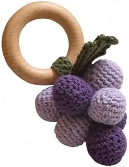 Wooden Baby Rattle Toys Stuffed Crochet Rattle with Teether Ring for Newborn Babies Fruit Wooden Teether Toy Infant Toddler Handcrafted Crochet Rattles Cute Shower Gifts for Boy and Girls by HALAAVAUVA