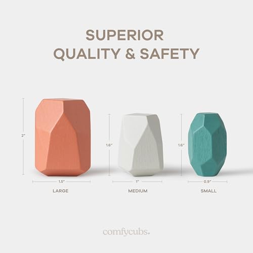 Comfy Cubs Stacking Rocks 36 Pieces, 36 Months+, Educational Toddler Stacking Blocks, Promotes Imagination, Balance & Fine Motor Skills - Wooden Rocks Sensory Toys Gift for Kid, Dino Pack - Image 6