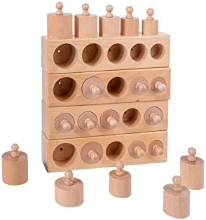 Adena Montessori Knobbed Cylinders Blocks Home Preschool 2 3 Years OldToys (Primary Color Knobbed Cylinders) - Image 4