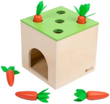 Adena Montessori 6 in 1 Play Kit Toy- 3 Nesting & Stacking Boxes, Object Permanence Drop Game, Coin Box, Carrot Harvest,Tissue Box,Sticks Matching Game for 6-12 Months 1 Year Old Toddlers 2 Year - Image 7
