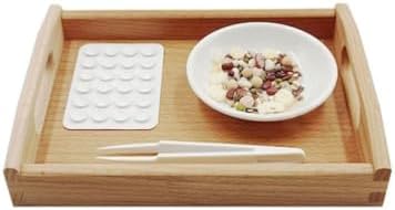 Montessori Tweezers Transfer & Sorting Set, with Wooden Tray, Ceramic Bowl, Plastic Tweezers & Sorting Board by Unknown