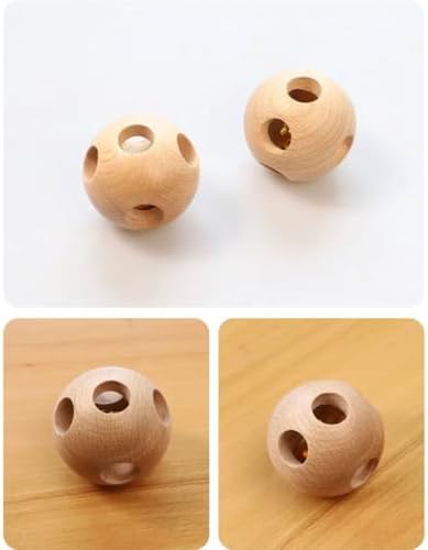 Montessori Wooden Bell Rattle Ball - Natural Beechwood Sensory Toy, Auditory & Tactile Development Ball with Bell - Image 4