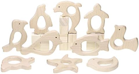 Penta Angel 10Pcs Wood Teething Rings Pain Relief Natural Wood Teething Toys Wooden Teether Animals for Infant Toddler, Turtles Swallows Dolphins Starfish Pigeons Birds Woodpeckers Fish Turtle by PENTA+ANGEL