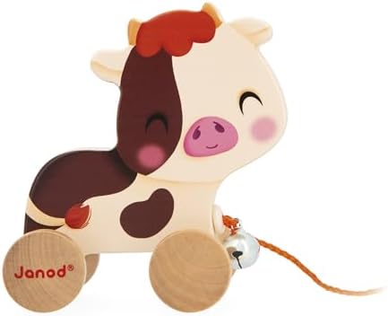 Janod - Wooden Pull-Along Baby Toy - Cow - Image 3