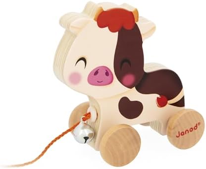 Janod - Wooden Pull-Along Baby Toy - Cow - Image 2