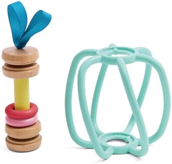 Hape Apple Grab Toy - Silicone & Wood Baby Rattle & Teether – Sensory Development Toy with Gentle Sound, Soft Chewable Rings, Easy Attachment for Crib & Stroller – for Babies 0-18 Months - Image 4