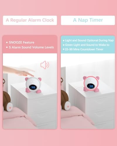OK to Wake Clock for Kids, Sleep Training Clock with Night Light and Sound Machine, Kids Alarm Clock for Bedrooms (Pink) - Image 6