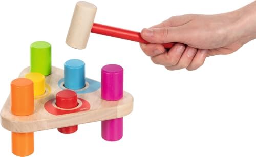goki 58339 Hammer Bench Rainbow Colours Wooden Triangular Wooden Toy for Children, Motor Skills Toy with 6 Blocks and Hammer, Educational Learning Toy, Made in Germany, Set of 7, from 1 Year - Image 2