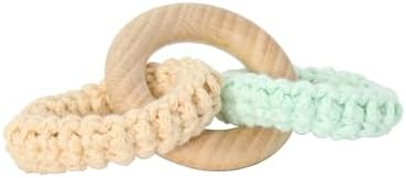 Montessori Interlocking Rings, Sensorial Material, Natural Beechwood & Cotton Sensorial Toy, 3 Months+ (Beige + Green) by MVita