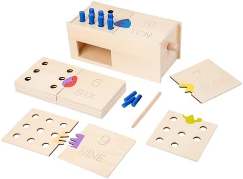 Montessori Toddler Counting Peg Board Box with Number- Wooden Counting Box Toys for Toddlers 1-3,Math Manipulatives Materials and Numbers,Montessori Toys for 3 Year Old,Large Size 10.8" X 4.9 "X 3.9" by YunHeXinQiaoToysFactory