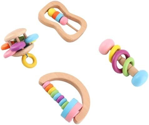 Keenso Wooden Baby Rattles 4pcs Beech Wood Newborn Grasping Toys with Colorful Design for Early Learning HandEye Coordination - Image 5