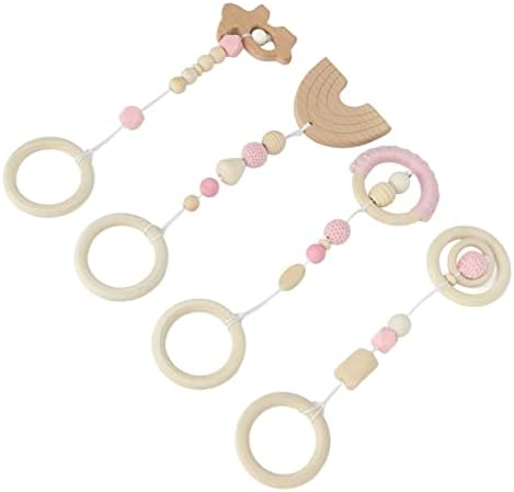Baby Gym, 4Pcs Wooden Hanging Toys for Newborns, Play Gym Toys with Activity Nursing Rings for 0-6 Months (3) - Image 7
