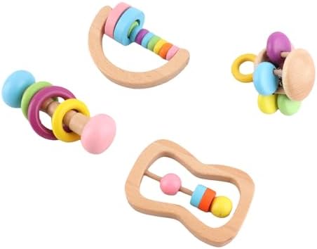 RiToEasysports 4pcs Wooden Baby Rattles Educational Toy Set for Newborns with Bright Colorful Design Beech Wood Grasping Toys Early Learning - Image 3