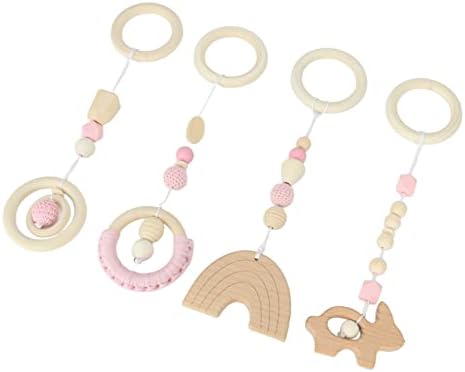 Baby Gym, 4Pcs Wooden Hanging Toys for Newborns, Play Gym Toys with Activity Nursing Rings for 0-6 Months (3) - Image 4