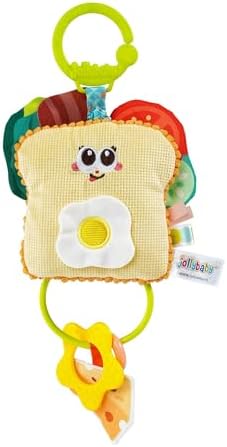 Jollybaby Baby Pull Vibration Toy - Tummy Time Sensory Hanging Toys for Car Seat, Stroller, Crib & Play Gym, with Babies Rattles & Teether, Airplane Travel Toys for Toddlers Gift- Toast by Jollybaby