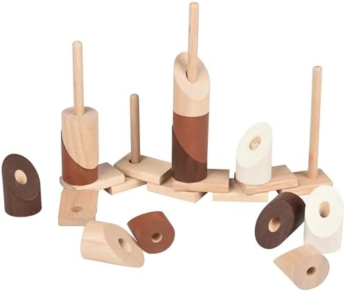 Constructive Playthings Montessori Natural Geo Stacker – 20-Piece Wooden Eco-Friendly Math & Fine Motor Skills Toy for Early Childhood, Sequencing, Patterns & Geometry - Image 5