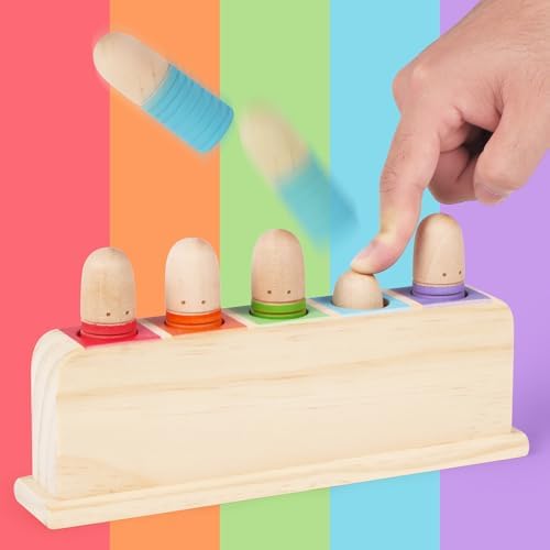 Wooden Pop Up Puppets|Wooden Cause and Effect Toys for Boys & Girls, Montessori Color Matching Toys,Special Festival Gift for Kids 2 3 4 (Rainbow) by TotatatreeWoodenToys