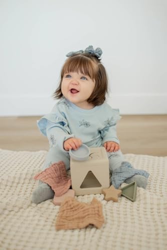 Brooklyn Neutral Silicone Shape Sorter & Tissue Box Toy with Organic Muslin Cotton Cloths - Baby Toys for Development - Montessori Learning Toys for 1 Year Old-Educational Non-Toxic Toy - Image 4