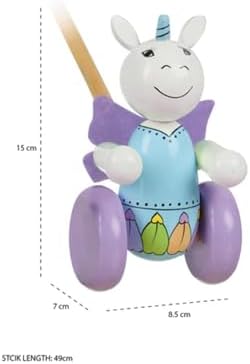 Orange Tree Toys: Push Along: Unicorn - Wooden Toy, Colorful Wheeled Character w/Handle, Push & Pull, Encourage First Steps, Toddler & Kids, Ages 1+ - Image 4