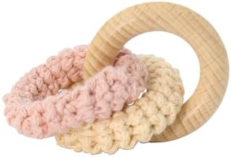 Montessori Interlocking Rings, Sensorial Material, Natural Beechwood & Cotton Sensorial Toy, 3 Months+ (Beige + Pink) by MVita