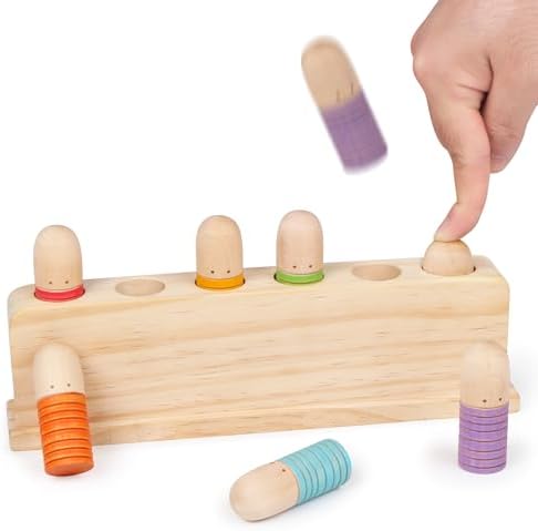 Wooden Pop Up Puppets|Wooden Cause and Effect Toys for Boys & Girls, Montessori Color Matching Toys,Special Festival Gift for Kids 2 3 4 by TotatatreeWoodenToys