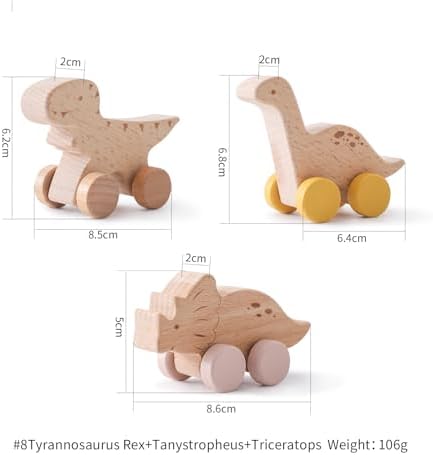 Wooden Dinosaur Cars Montessori Toys for Babies Baby Push Car Toys Wooden Toy Vehicles Development and Infant Grasping Montessori Toys(3PCS) - Image 4