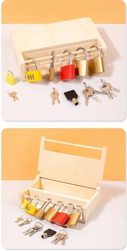 Montessori Lock and Key Toy Set, Toy Keys Homeschool Preschool Learning Activities, Wooden Montessori Materials Learning & Education Toys for 3+ Year Old Kids (6 Pack Locks) - Image 3