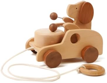 Wooden Dog Pull Toy | Beech Wood Pull Along Puppy for Toddlers by DadCarved