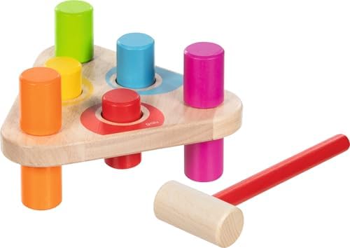 goki 58339 Hammer Bench Rainbow Colours Wooden Triangular Wooden Toy for Children, Motor Skills Toy with 6 Blocks and Hammer, Educational Learning Toy, Made in Germany, Set of 7, from 1 Year by GokiToysAmerica