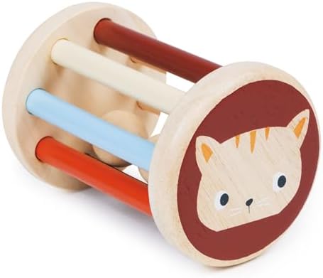 Mentari Toys - Rolling Kitten Rattle - Wooden Rolling Rattle - Montessori Sensory Toy - Boost Gross Motor Skills - Baby First Toy, Baby Shower Gift - Age 0+ by MentariToys