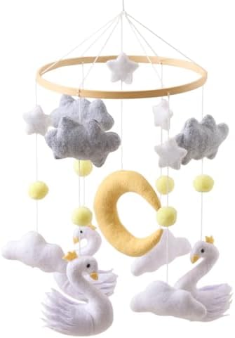 Soft Soothing Cotton Swan Crib Mobile,Hanging Baby Mobile Toy for Baby Girls Nursery,Handmade Sturdy Mobile for Crib,No-Assembly Cute Cloud Newborn Gift by Unknown