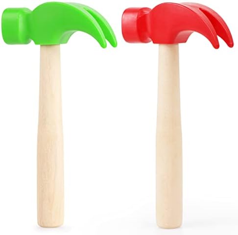 Fowecelt 2 Pack Wooden Hammer Toys Simulation Hammers Maintenance Tools Educational Toys for Kids Birthday Party Games Supplies(Red & Green) by Fowecelt