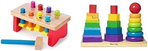 Melissa & Doug Geometric Stacker - Wooden Educational Toy & Deluxe Pounding Bench Wooden Toy with Mallet by Unknown