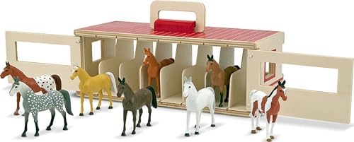 Melissa & Doug Take-Along Show-Horse Stable Play Set– Pretend Play Wooden Barn Toy with 8 Horse Toys & Carrying Case, Portable Preschool Travel Toys for Kids Ages 3+ by Unknown