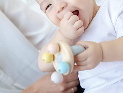 PlanToys Wooden Bell Rattle and Teether Toy (5250) | Pastel Color Collection |Sustainably Made from Rubberwood and Non-Toxic Paints and Dyes - Image 5