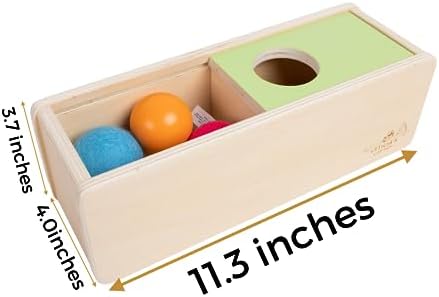 Leticia's Corner Montessori-Inspired Wooden Object Permanence Box, Sliding Top Box with Felt, Wooden and Knitted Balls, Imbucare Box, Ball Drop, Montessori Toy for Babies 6 Months and Older - Image 2