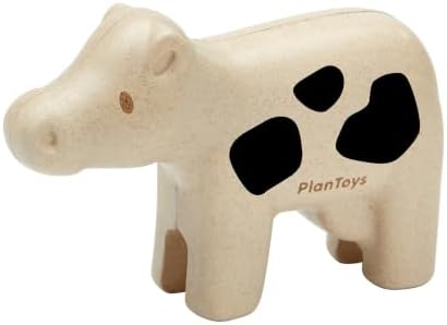 PlanToys® Cow Wooden Montessori Kids Farm Animal Figurine Creative Play by PlanToys