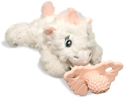 RaZbaby Unicorn RaZbuddy w/RaZberry Teething Relief Pacifier – Soothes Sore Gums w/Nature-Inspired Texture, 100% BPA-Free Silicone Teether, Detachable Stuffed Animal – 3 Months+ Teether, Pink by RaZbaby